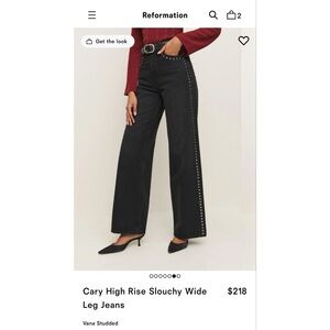 NWOT Reformation Cary High Rise SlouchyWide Leg Jeans in Vana Studded